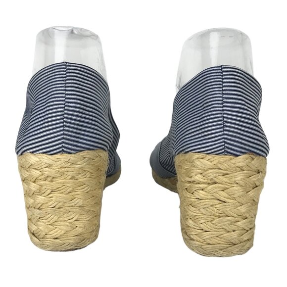 Lauren Ralph Lauren 9 Cecilia Espadrille Wedge Heel Peep Toe Blue White Striped - Picture 6 of 9